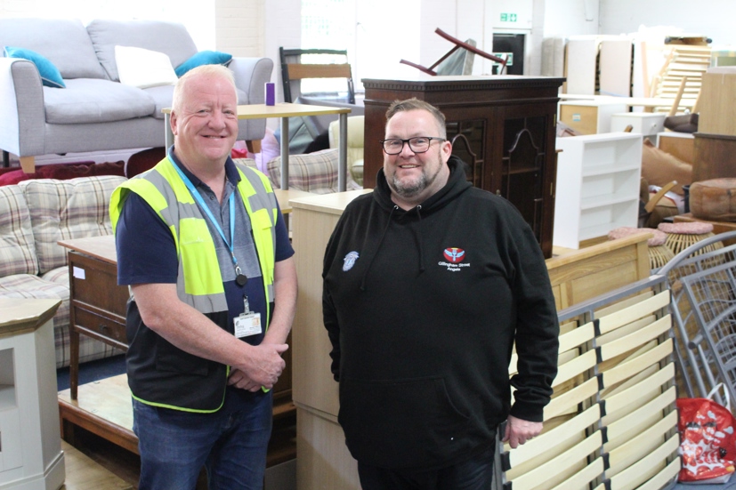 Bernie and Neil at the Gillingham Street Angels furniture hub